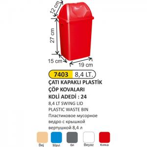 Çöp Kovası- Çatı Kapaklı  Plasti̇k 8.4 Lt