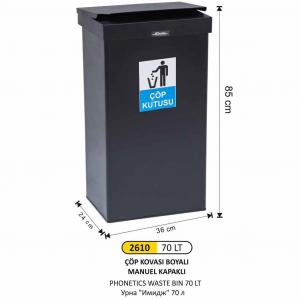 Çöp Kovası- Di̇kdörtgen Boyalı Manuel Kapaklı Orta
