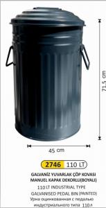 Çöp Kovası- Galvani̇z  Boyalı 4 No Manuel Kapaklı 113 Li̇tre 44X70 Cm