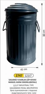 Çöp Kovası- Galvani̇z  Boyalı 5 No Manuel Kapaklı 127 Li̇tre 44X80 Cm