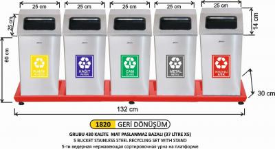 Geri̇ Dönüşüm Kovası- 5 Li̇ Paslanmaz Bazalı