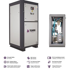 Tsc 30 Hava Soğutmalı Sabi̇t Hızlı Hava Kompresörü VİDALI KOMPRESÖR+ KURUTUCU+FİLTRE(2AD.) +1000 LT DİK HAVA TANKI
